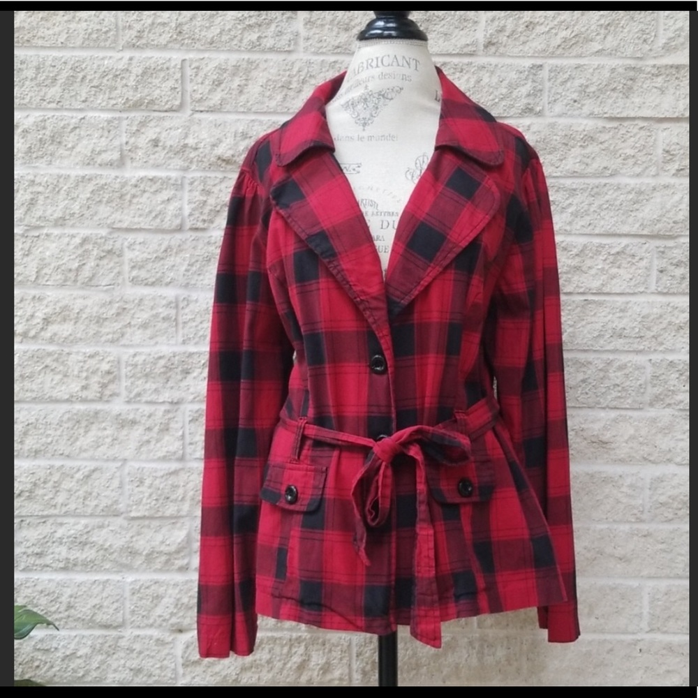 Cato Woman Red Plaid Buffalo Check Jacket